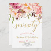 フローラエレガントピンク70誕生日女性 招待状 (正面/裏面)