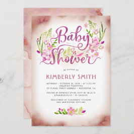 フローラエレガントピンク – ガールベビーシャワー 招待状