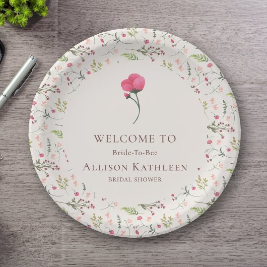 フローラエレガントピンク&グリーンブライダルシャワー ペーパープレート