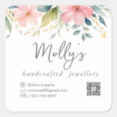 フローラエレガントピンク&グレー手作りジュエリー スクエアシール (正面)