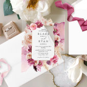 フローラエレガントピンク、ブルゴーニュ水の色結婚の アクリル招待状