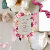 フローラエレガントピンク、ブルゴーニュ水の色結婚の アクリル招待状