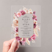 フローラエレガントピンク、ブルゴーニュ、シャンパン結婚ズ アクリル招待状 (インサイチュ (ポータブル))