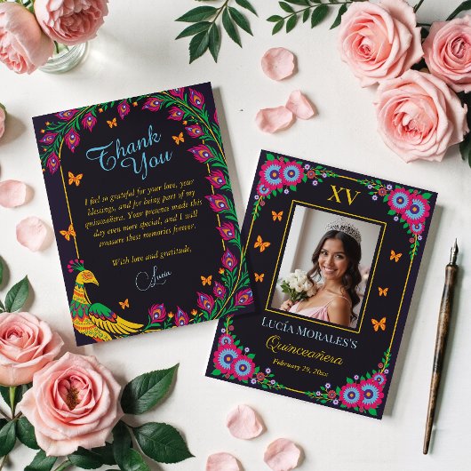 フローラエレガントピーコックフォークアートフィエスタキンセアニェラ サンキューカード