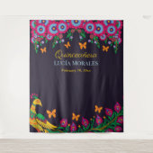 フローラエレガントピーコックフォークアートフィエスタキンセアニェラ タペストリー (正面)