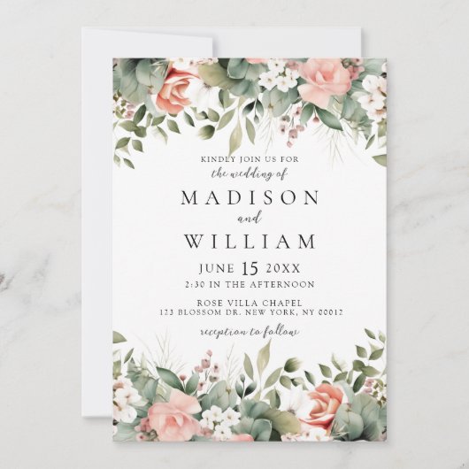 フローラエレガントピーチセージボタニッ結婚クス 招待状 (正面)