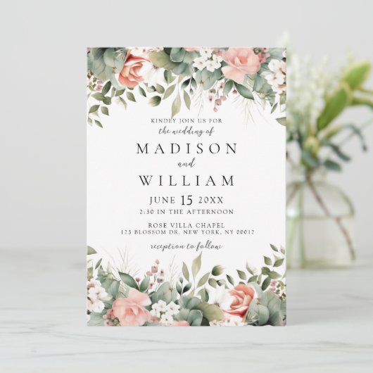 フローラエレガントピーチセージボタニッ結婚クス 招待状 (スタンド正面)