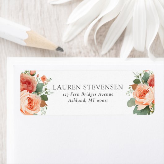 フローラエレガントピーチバラ秋の結婚式 ラベル (インサイチュ)