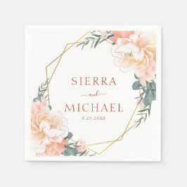フローラエレガントピーチ金ゴールドテラコッタ結婚ズ スタンダードカクテルナプキン