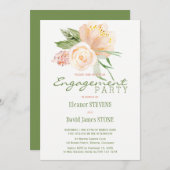 フローラエレガントピーチ金ゴールド婚約パーティ招待状 招待状 (正面/裏面)