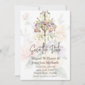 フローラエレガントピーチ、パープル、セージ・グリーン結婚ズ セーブザデート (正面)