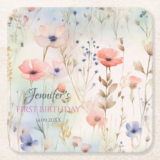 フローラエレガントフェアリーパーティーコースター スクエアペーパーコースター (正面)