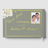 フローラエレガントフォトセージ結婚グリーンのゴールドフォイル ゲストブック (裏面)