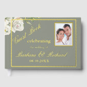 フローラエレガントフォトセージ結婚グリーンのゴールドフォイル ゲストブック (正面)