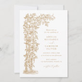 フローラエレガントフランスのバラトレリス金ゴールド結婚ズ 招待状 (正面)