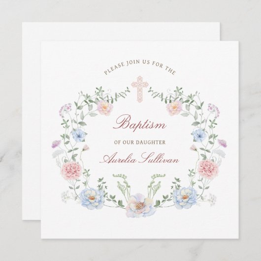 フローラエレガントフレームバプテスススクエア 招待状 (正面/裏面)