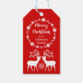 フローラエレガントフレームレッドクリスマス付きトナカイ ギフトタグ
