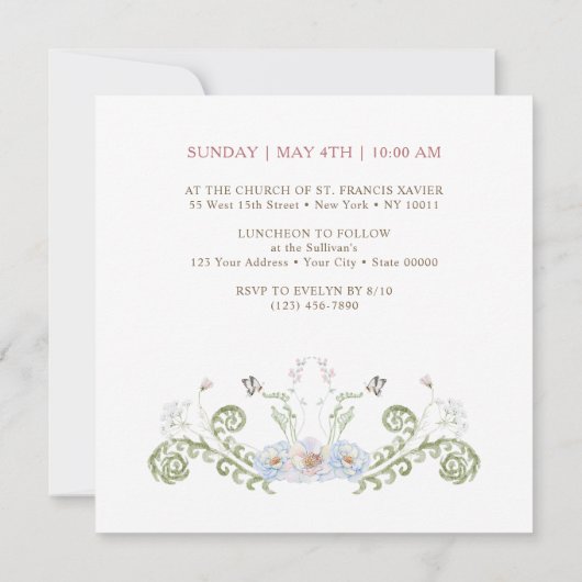 フローラエレガントフレーム最初の聖体広場 招待状 (裏面)