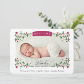 フローラエレガントフレーム梅ベビーガール写真誕生 案内状 (スタンド正面)