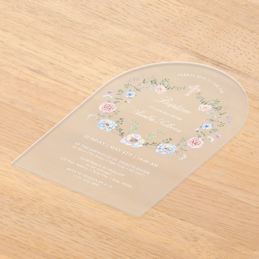 フローラエレガントフレーム洗礼 アクリル招待状 (レイダウン)