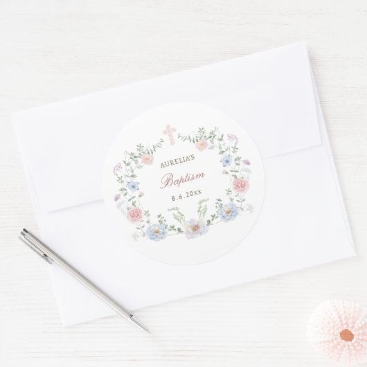 フローラエレガントフレーム洗礼 ラウンドシール (封筒)