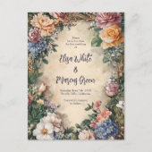 フローラエレガントフレームVintageウェディング日付の保存 案内ポストカード (正面)