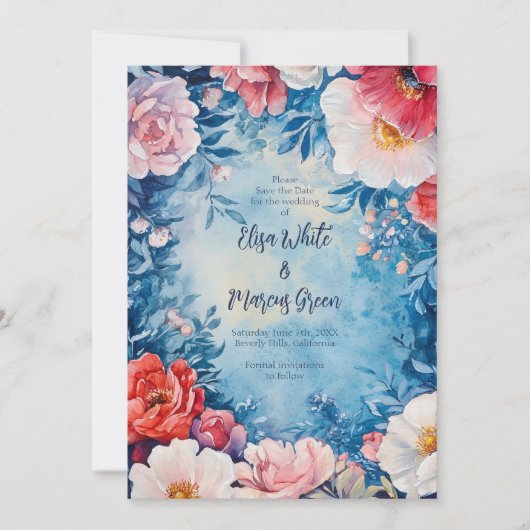 フローラエレガントフレームVintageウェディング日付の保存 案内状 (正面)