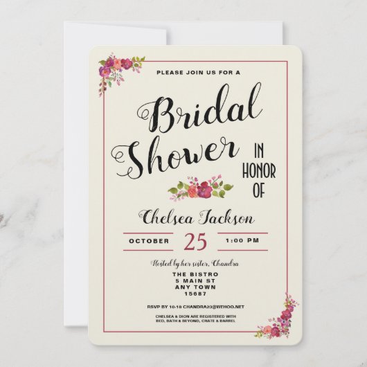フローラエレガントブライダルシャワークラフト招待状 招待状 (正面)