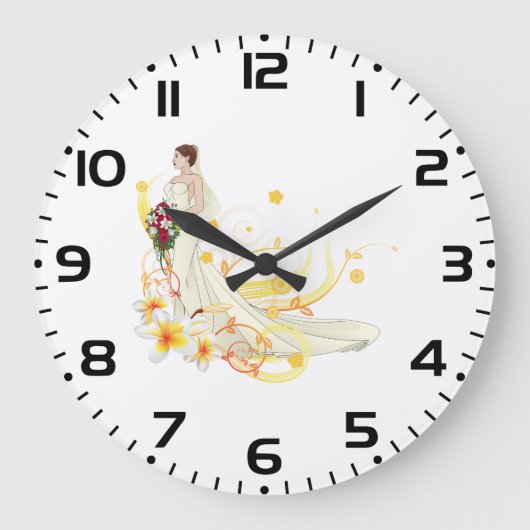 フローラエレガントブライドロマン結婚ティックデザイン ラージ壁時計 (正面)