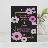 フローラエレガントブラックとピンクの結婚式招待状 招待状 (スタンド正面)