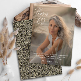 フローラエレガントブラックオフホワイトフォト60誕生日 招待状