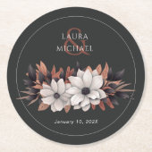 フローラエレガントブラックラストラウンド紙コースター ラウンドペーパーコースター (正面)