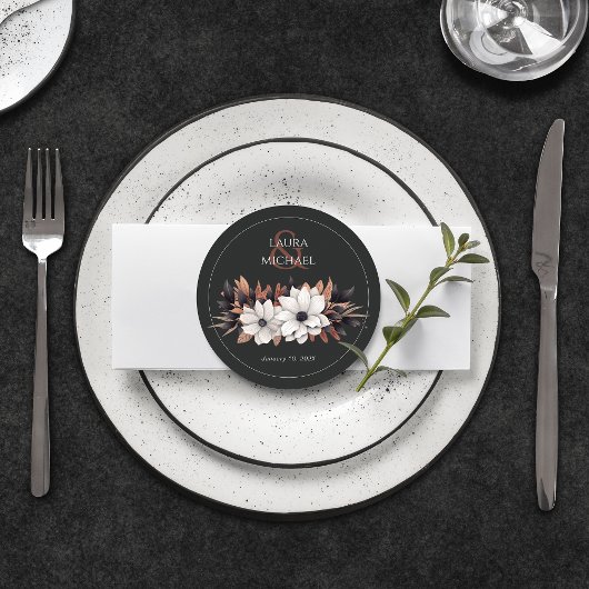 フローラエレガントブラックラストラウンド紙コースター ラウンドペーパーコースター