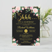 フローラエレガントブラック金ゴールドサプライズ誕生日パーティー 招待状 (スタンド正面)