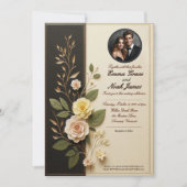 フローラエレガントブラック&クリーム結婚式招待状 招待状 (正面)