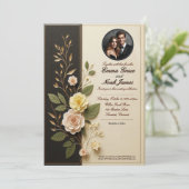 フローラエレガントブラック&クリーム結婚式招待状 招待状 (スタンド正面)