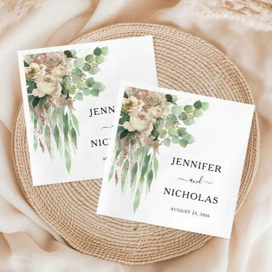 フローラエレガントブラック&ホワイトペオニー結婚ズ スタンダードカクテルナプキン