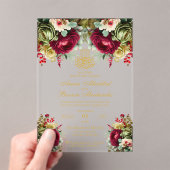 フローラエレガントブルガンディレッドローゼイスラーム結婚ズ アクリル招待状 (インサイチュ (ポータブル))