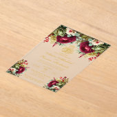 フローラエレガントブルガンディレッドローゼイスラーム結婚ズ アクリル招待状 (レイダウン)