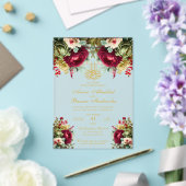 フローラエレガントブルガンディレッドローゼイスラーム結婚ズ アクリル招待状 (インサイチュ (ウェディング))