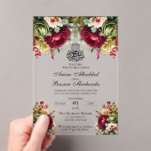 フローラエレガントブルゴーニュバラス結婚イスラーム アクリル招待状 (インサイチュ (ポータブル))