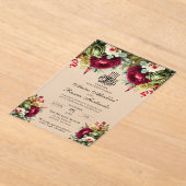 フローラエレガントブルゴーニュバラス結婚イスラーム アクリル招待状 (レイダウン)