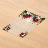 フローラエレガントブルゴーニュバラ2イスラム結婚教徒 アクリル招待状 (レイダウン)