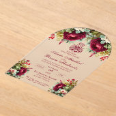 フローラエレガントブルゴーニュバラ3イスラーム結婚ズ アクリル招待状 (レイダウン)