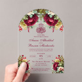 フローラエレガントブルゴーニュバラ3イスラーム結婚ズ アクリル招待状 (インサイチュ (ポータブル))