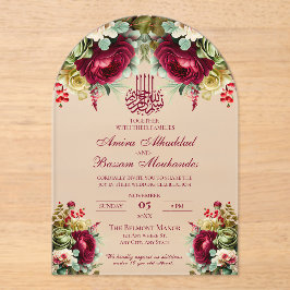 フローラエレガントブルゴーニュバラ3イスラーム結婚ズ アクリル招待状