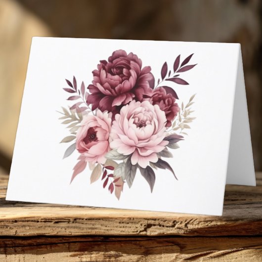 フローラエレガントブルゴーニュ水彩牡丹結婚の サンキューカード