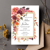 フローラエレガントブルゴーニュ焦げオレンジ秋の結婚式 招待状
