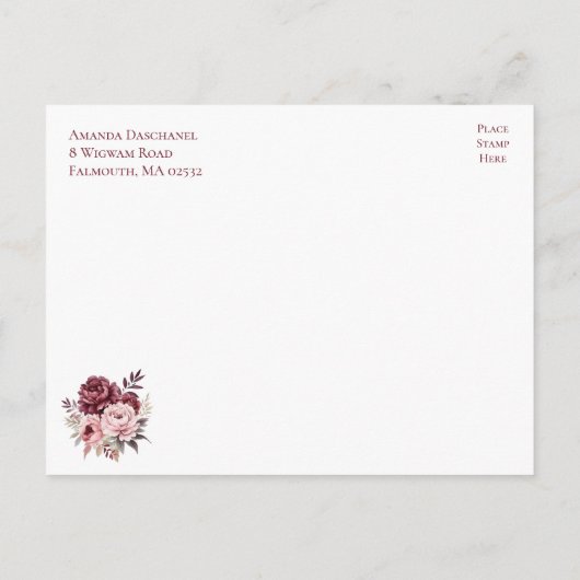 フローラエレガントブルゴーニュ牡丹たった今結婚しました結婚ズ 案内ポストカード (裏面)