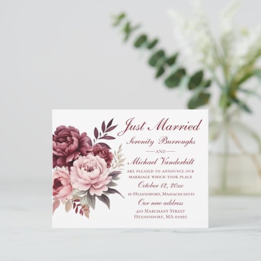フローラエレガントブルゴーニュ牡丹たった今結婚しました結婚ズ 案内ポストカード (スタンド正面)
